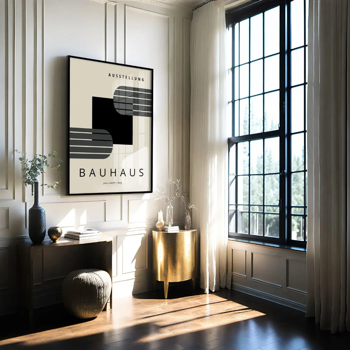 Bauhaus Lines & Black Square Minimal Poster