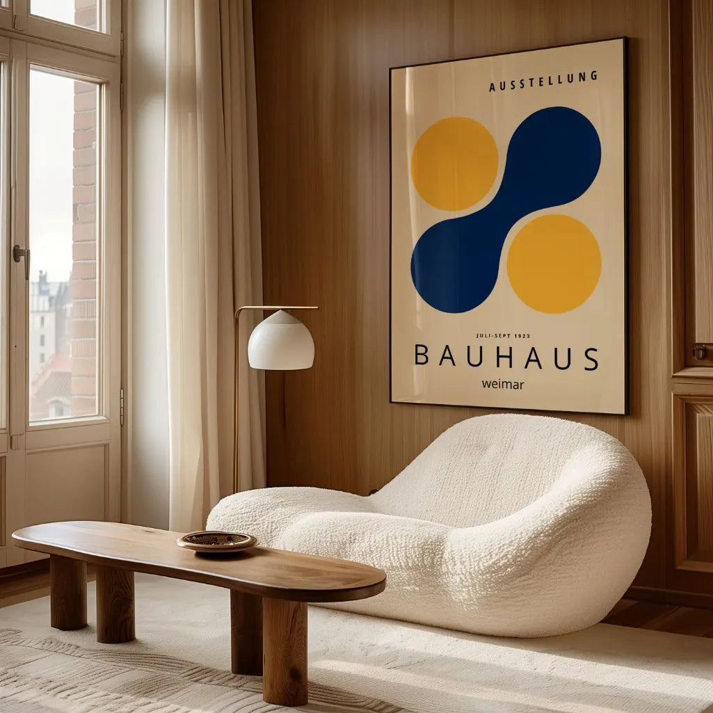 Bauhaus Yellow Circles & Navy Form Poster