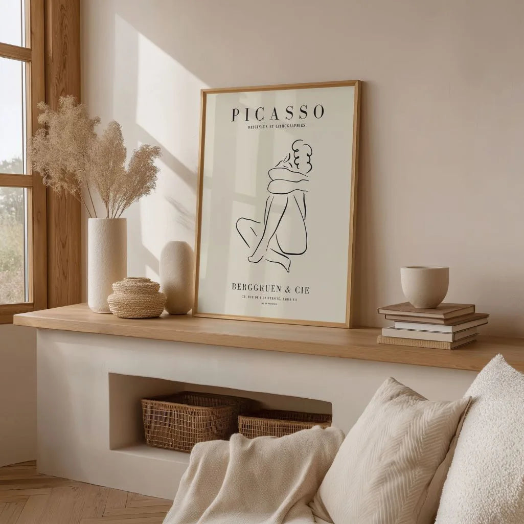 Picasso-Inspired Line Embrace Poster