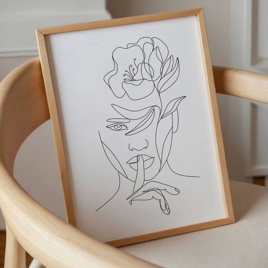 Flower Secret Female Face Line Art Poster
