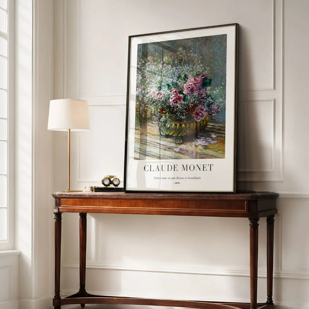 Monet Roses in a Pot Poster