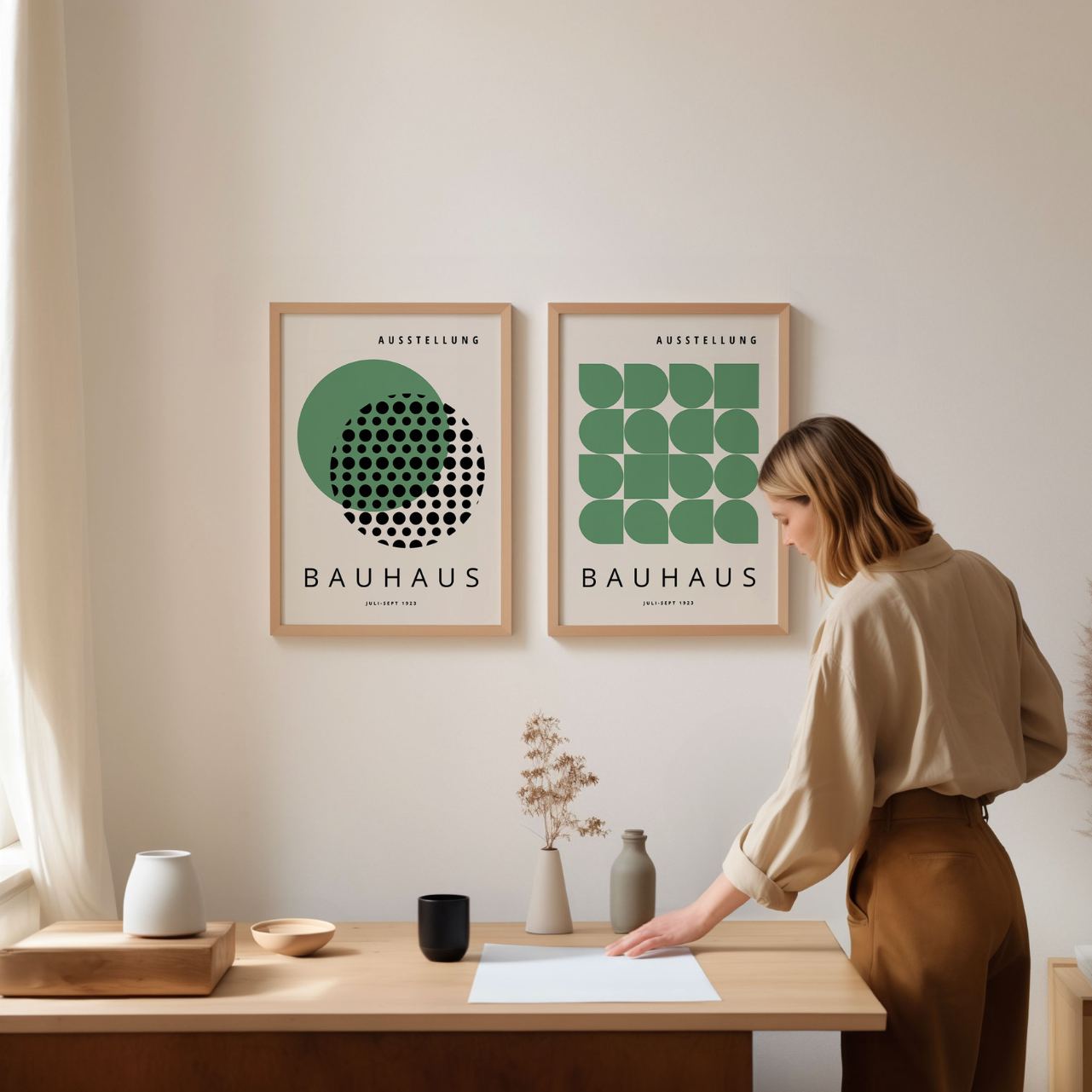 Bauhaus Geometría verde – Set de 2 pósteres
