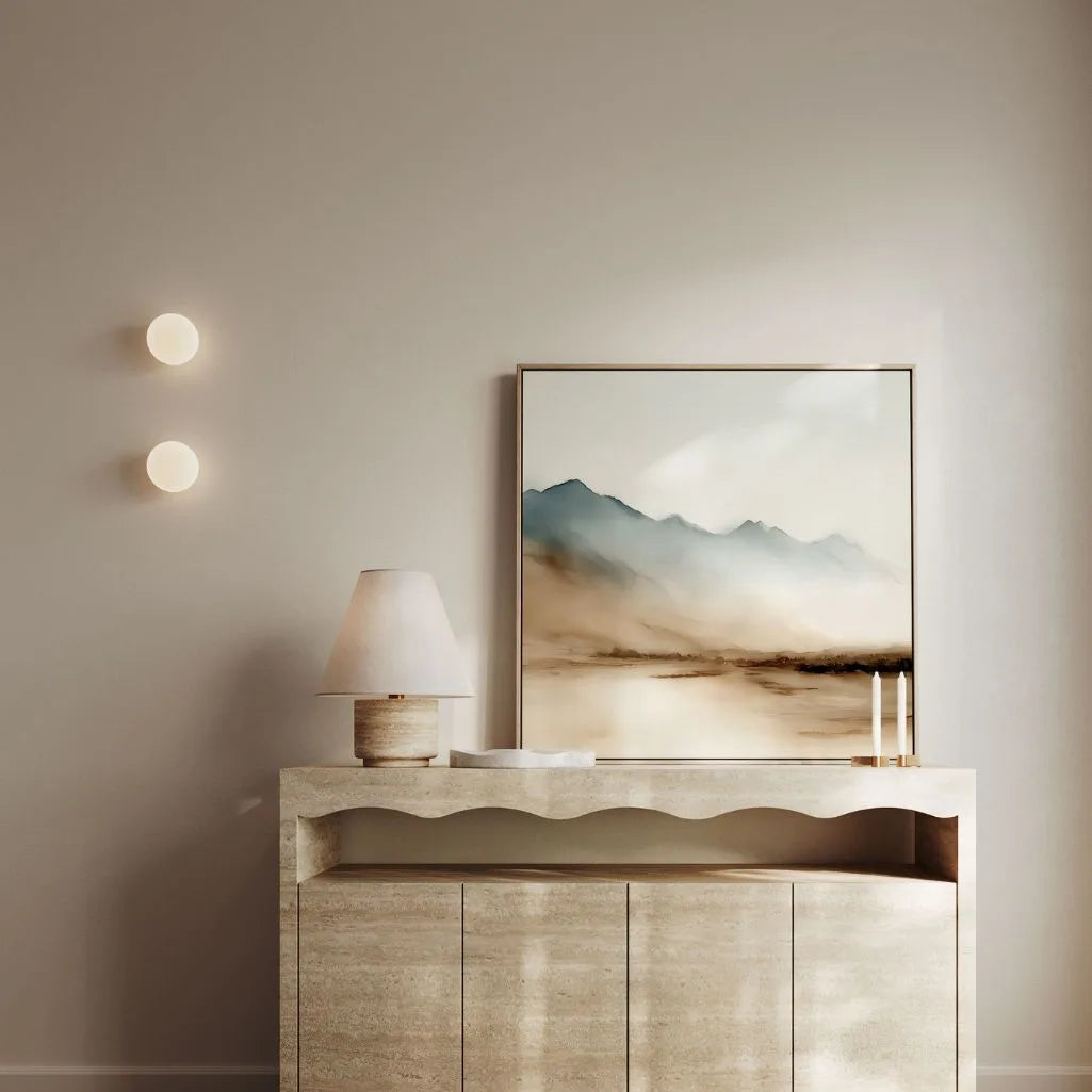 Framed Canvas Print Beige and Blue Mountains