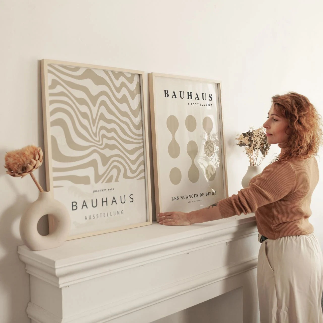 Bauhaus Beige Abstract Poster Set of 2
