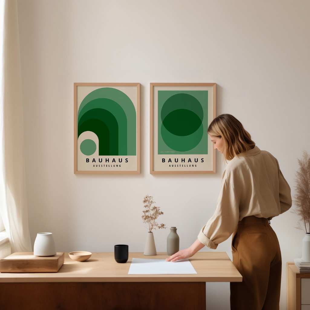 Bauhaus Grün Harmonie – 2er Poster-Set