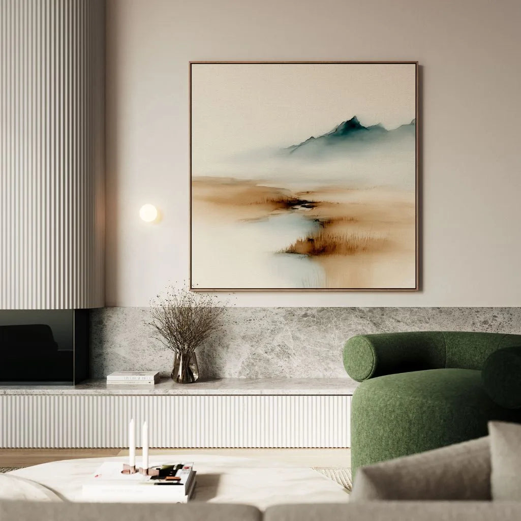 Framed Canvas Print Beige and Blue Mist