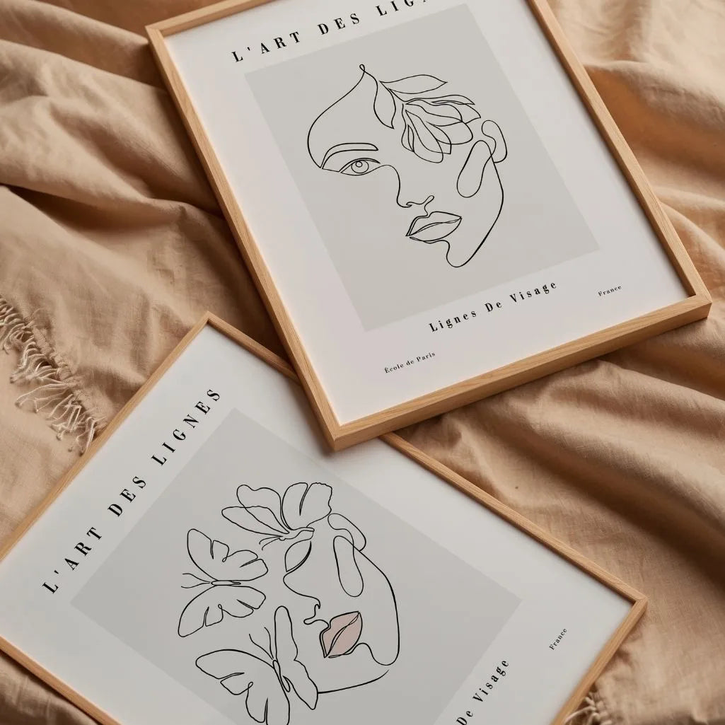 Line Art Face with Leaf Poster