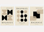 bauhaus poster set of 3 with black and beige geometric grid circles and modular layout