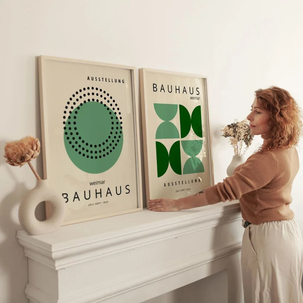bauhaus green geometric abstraction poster detail