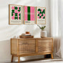 pink and deep green bauhaus poster set arranged in modern home gallery wall