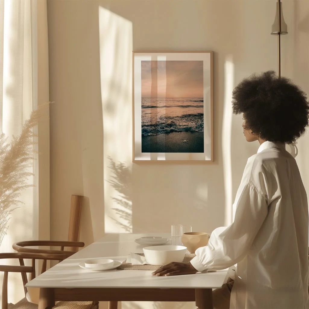 beach at sunrise poster starfish on sand detail