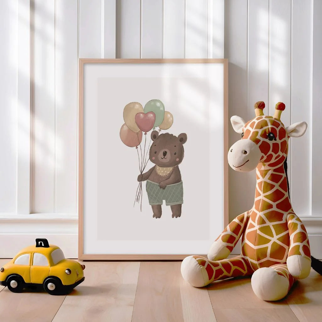 bear with balloons poster kids bedroom wall art