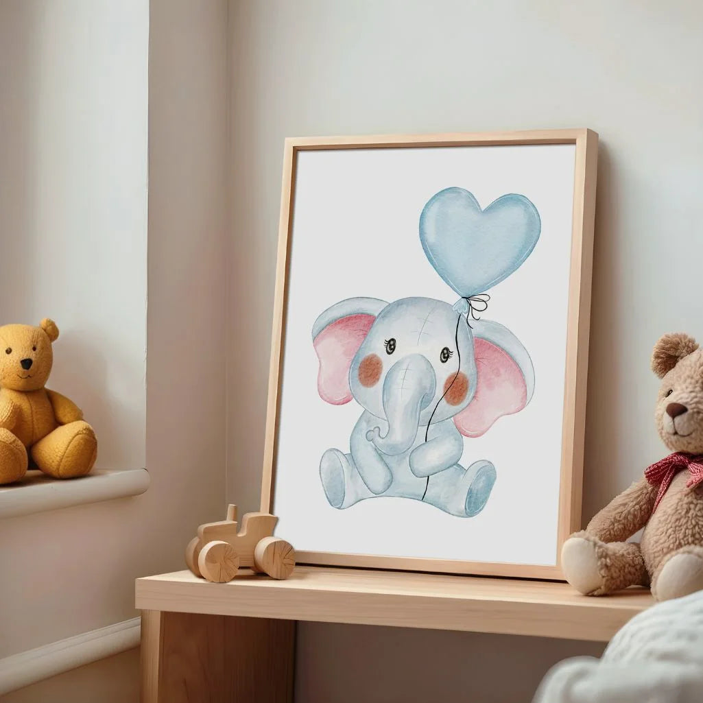 elephant heart balloon poster baby room wall art