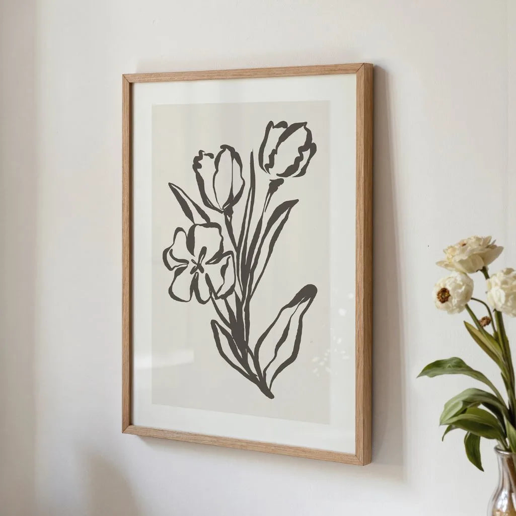 botanischer line art poster im büro kreative wandkunst modern