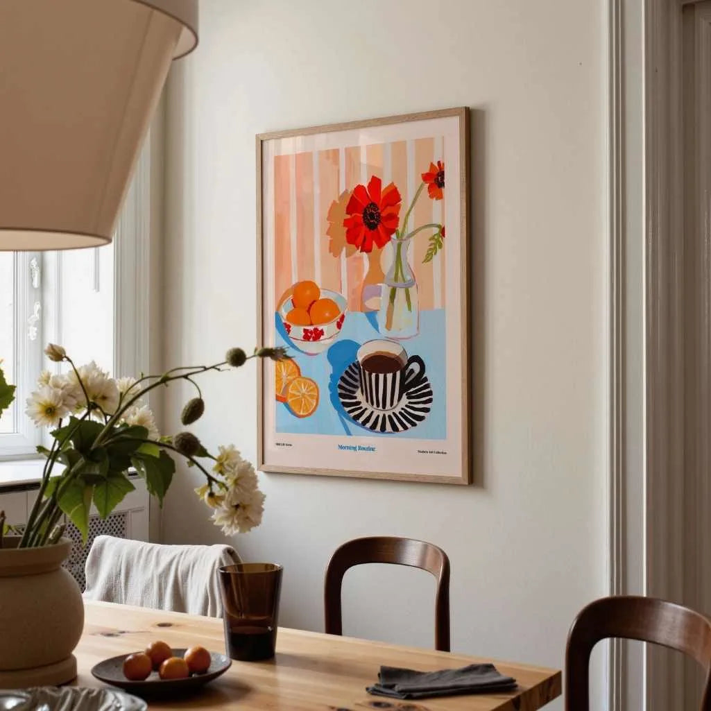 morning routine poster styled in calm modern kitchen interior