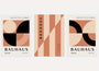bauhaus poster set of 3 with brown cream and black geometric semicircles and bands